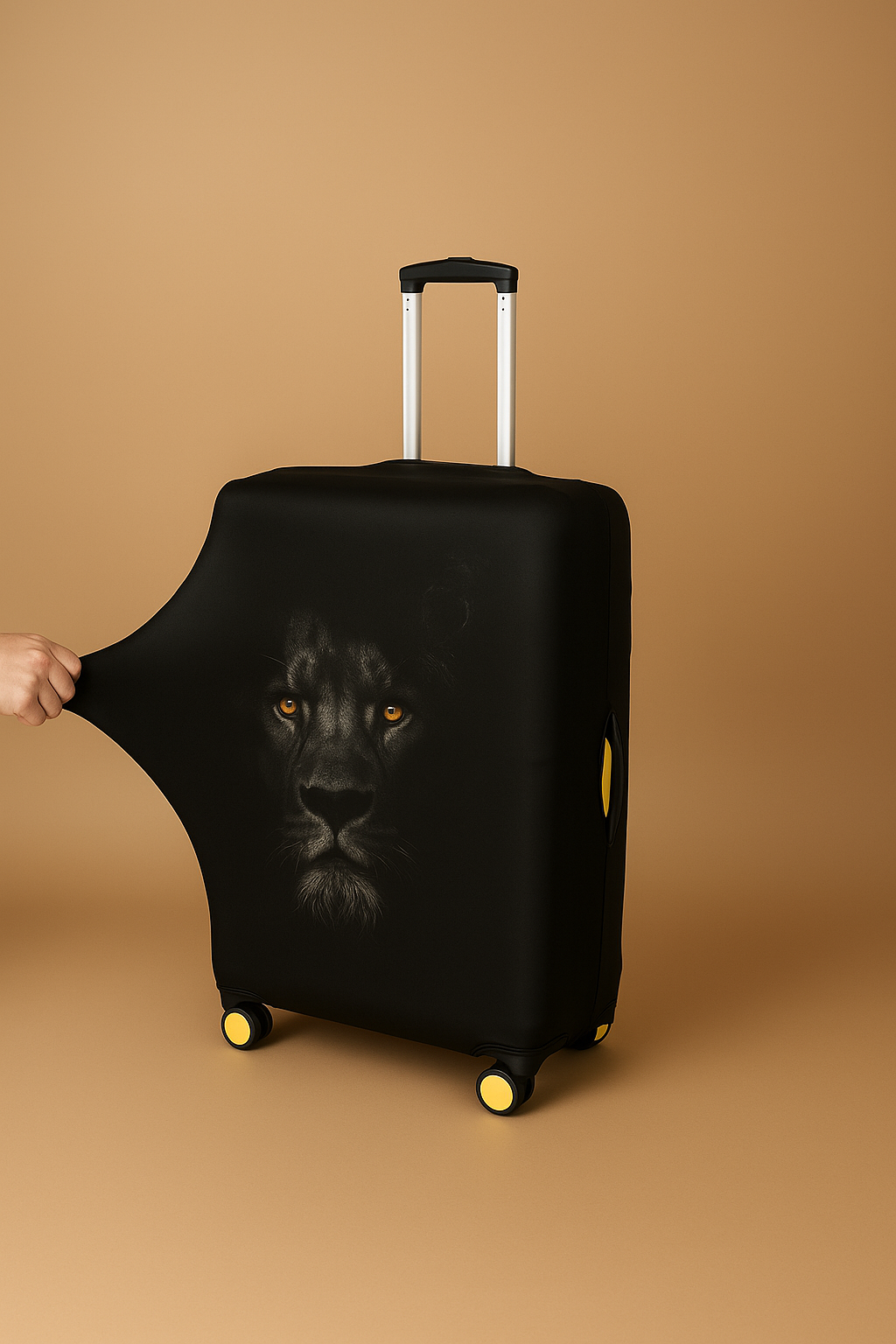 LuggageAlly Siyah Aslan Desenli Bavul Kılıfı – S, M, L Seçenekli | Esnek, Su İtici, Yıkanabilir Valiz Koruyucu