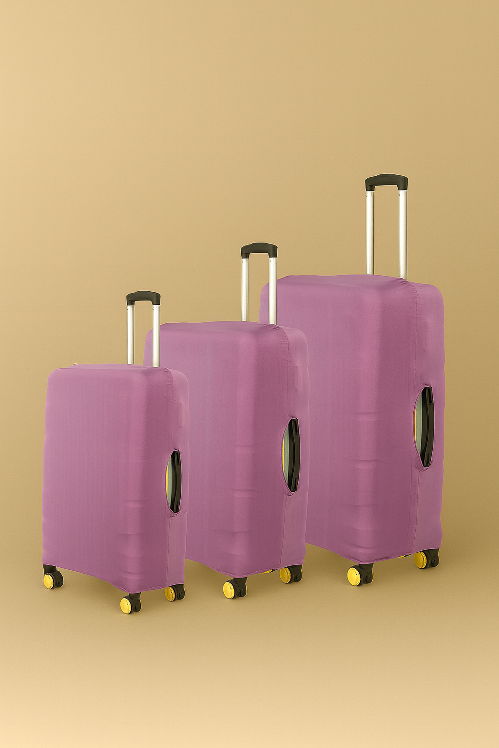 LuggageAlly 3’lü Lila Bavul Kılıfı Seti (S/M/L) – Esnek, Su İtici, Toz Geçirmez ve Yıkanabilir Valiz Koruyucu