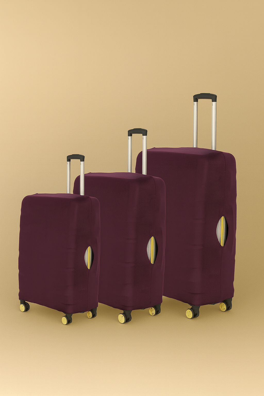 LuggageAlly 3’lü Bordo Bavul Kılıfı Seti (S/M/L) – Esnek, Su İtici, Toz Geçirmez ve Yıkanabilir Valiz Koruyucu