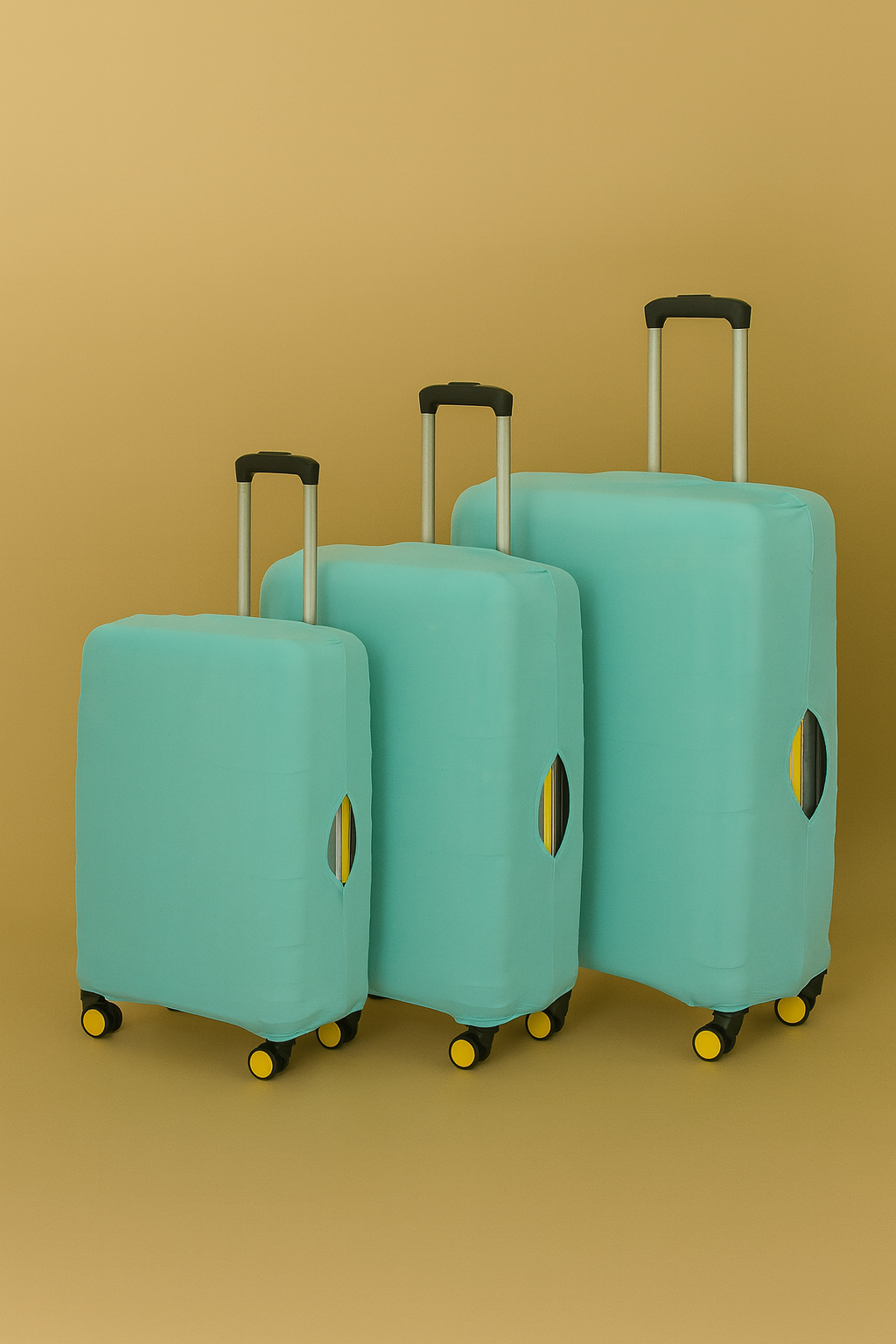 LuggageAlly 3'lü Mint Yeşili Bavul Kılıfı Seti (S/M/L) – Esnek, Su İtici ve Toz Geçirmez Koruyucu