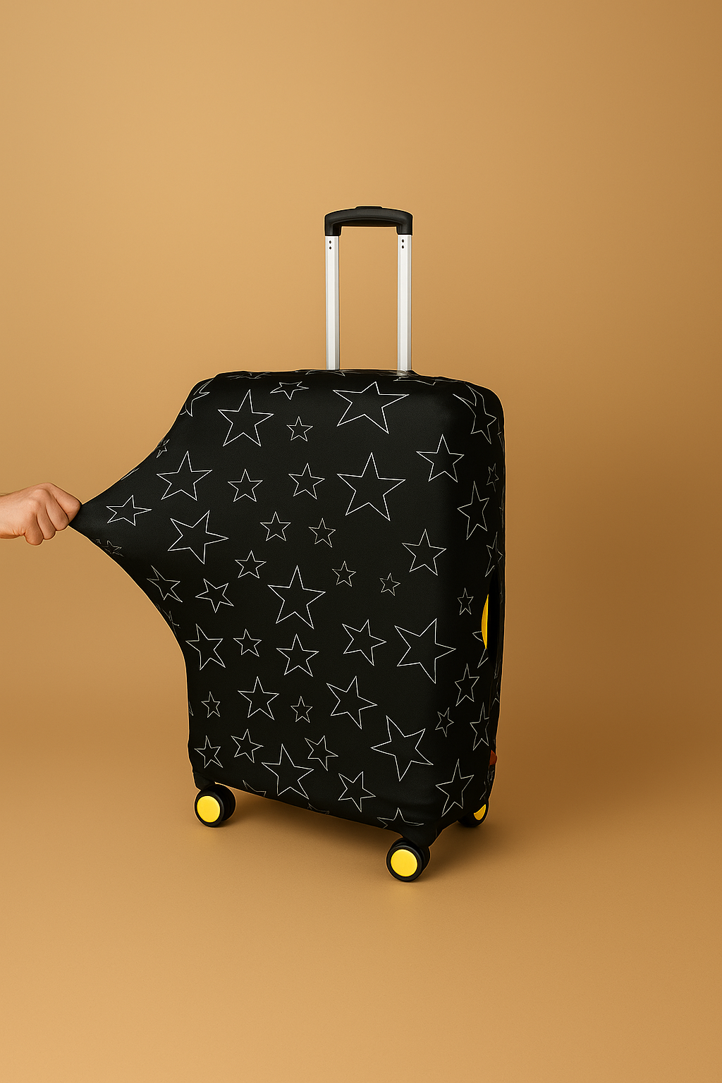 LuggageAlly Siyah Yıldız Desenli Bavul Kılıfı – S, M, L Seçenekli | Esnek, Su İtici ve Yıkanabilir Valiz Koruyucu