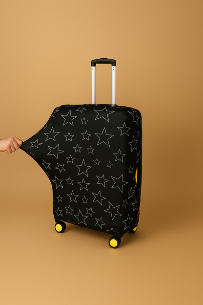 LuggageAlly Siyah Yıldız Desenli Bavul Kılıfı – S, M, L Seçenekli | Esnek, Su İtici ve Yıkanabilir Valiz Koruyucu