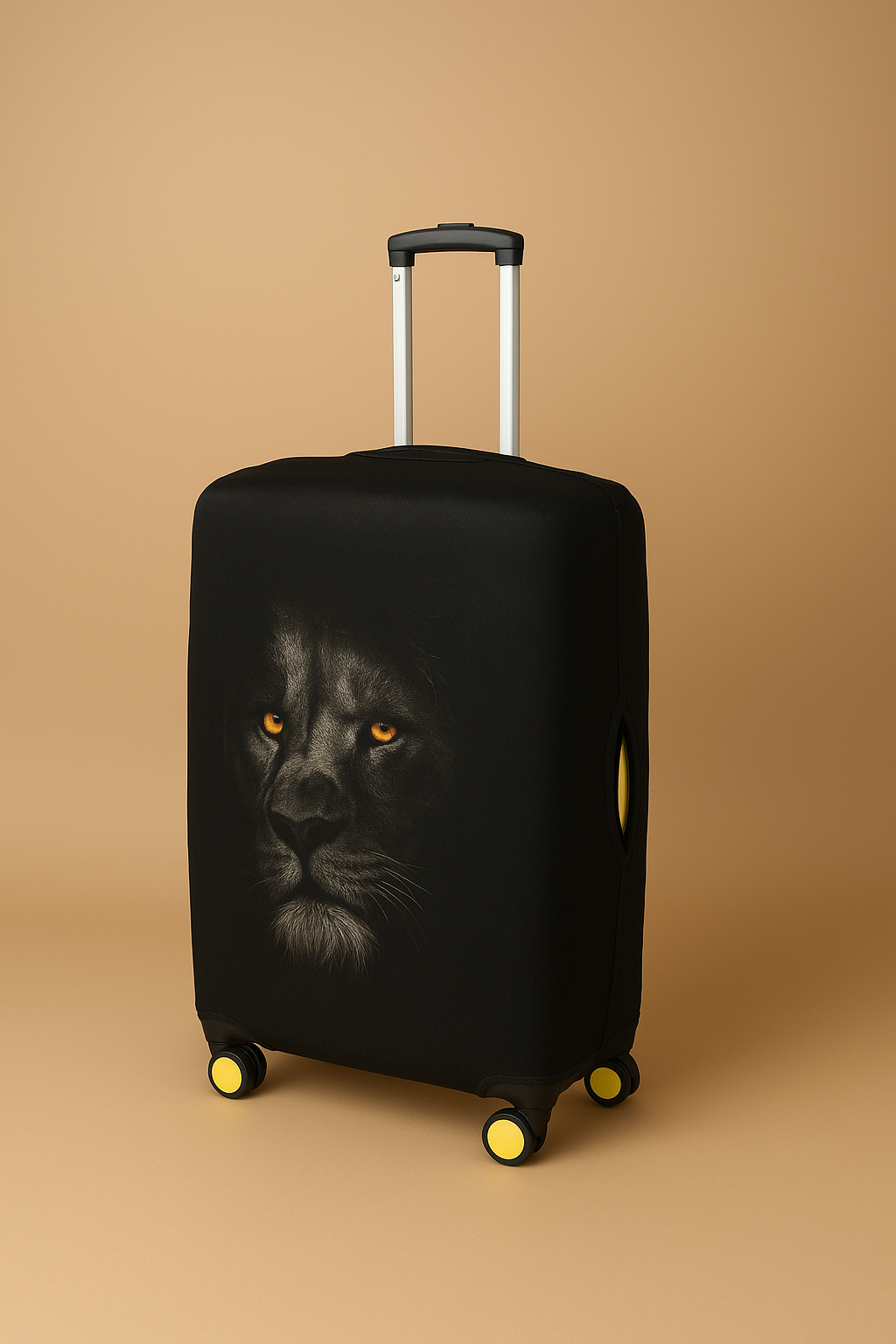 LuggageAlly Siyah Aslan Desenli Bavul Kılıfı – S, M, L Seçenekli | Esnek, Su İtici, Yıkanabilir Valiz Koruyucu