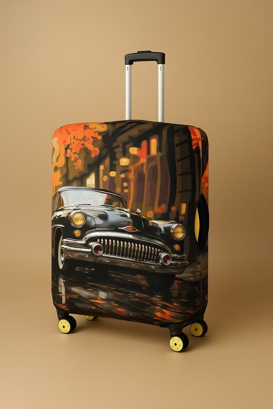 LuggageAlly Retro Araba Desenli Bavul Kılıfı (S/M/L) – Su İtici, Esnek ve Yıkanabilir Valiz Koruyucu