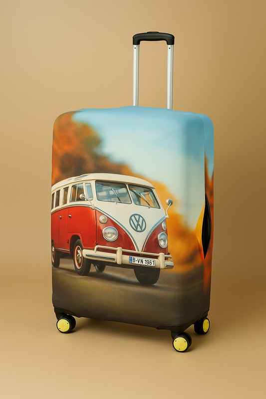 Retro Minibüs Desenli Valiz Kılıfı – Esnek ve Yıkanabilir Koruma (S/M/L)