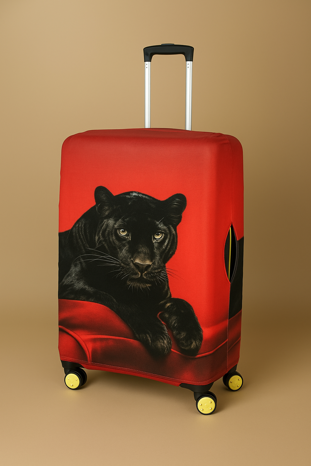 LuggageAlly Kırmızı Siyah Panter Desenli Valiz Kılıfı Seti (S/M/L) – Su İtici, Esnek ve Yıkanabilir Bavul Koruyucu