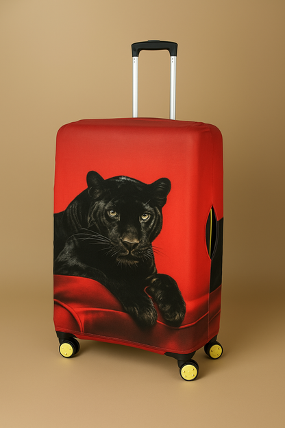 LuggageAlly Kırmızı Siyah Panter Desenli Valiz Kılıfı Seti (S/M/L) – Su İtici, Esnek ve Yıkanabilir Bavul Koruyucu