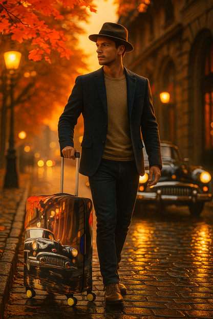 LuggageAlly Retro Araba Desenli Bavul Kılıfı (S/M/L) – Su İtici, Esnek ve Yıkanabilir Valiz Koruyucu