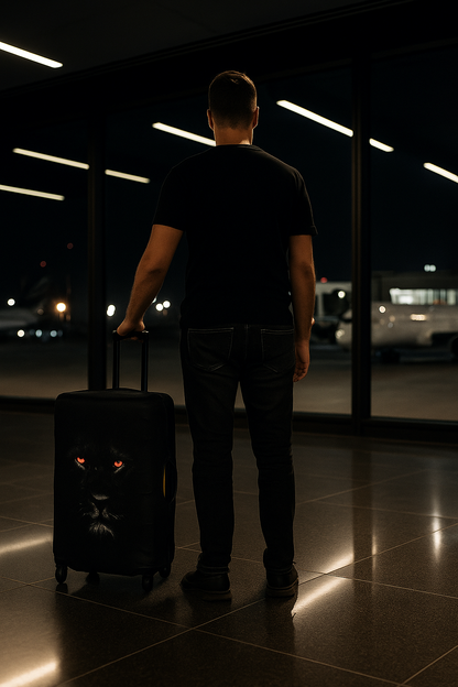 LuggageAlly Siyah Aslan Desenli Bavul Kılıfı – S, M, L Seçenekli | Esnek, Su İtici, Yıkanabilir Valiz Koruyucu