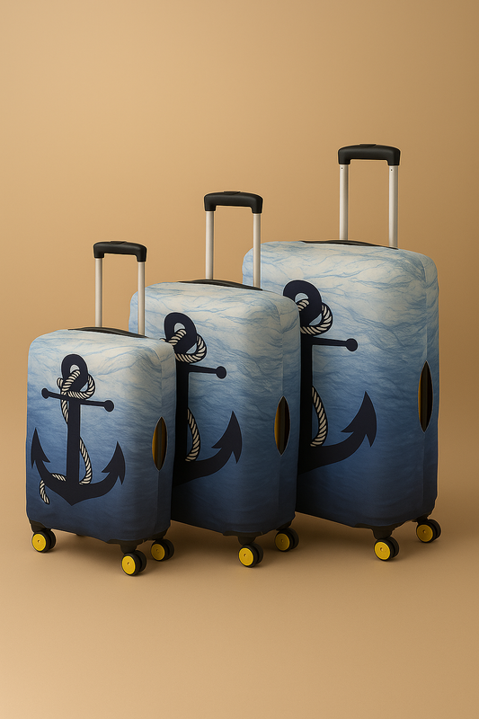 LuggageAlly Çapa Desenli 3’lü Valiz Kılıfı Seti – Deniz Temalı Bavul Kılıfı (S/M/L)