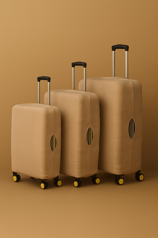 LuggageAlly Bej Renkli 3’lü Valiz Kılıfı Seti – Şık, Minimal, Esnek Bavul Koruyucu (S/M/L)