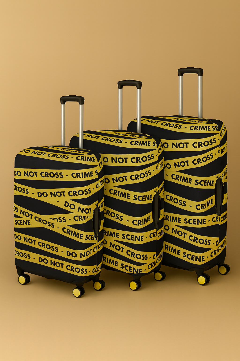 LuggageAlly 3’lü "Crime Scene" Desenli Bavul Kılıfı Seti (S/M/L) – Su İtici, Esnek ve Yıkanabilir Valiz Koruyucu