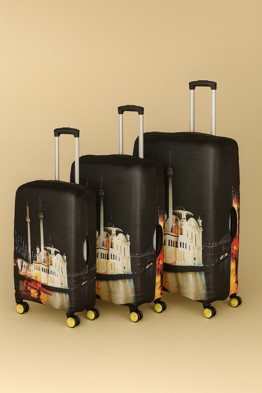 İstanbul Ortaköy Camii 3’lü Bavul Kılıfı Seti (S/M/L) | Su İtici, Yıkanabilir, Esnek Valiz Koruyucu