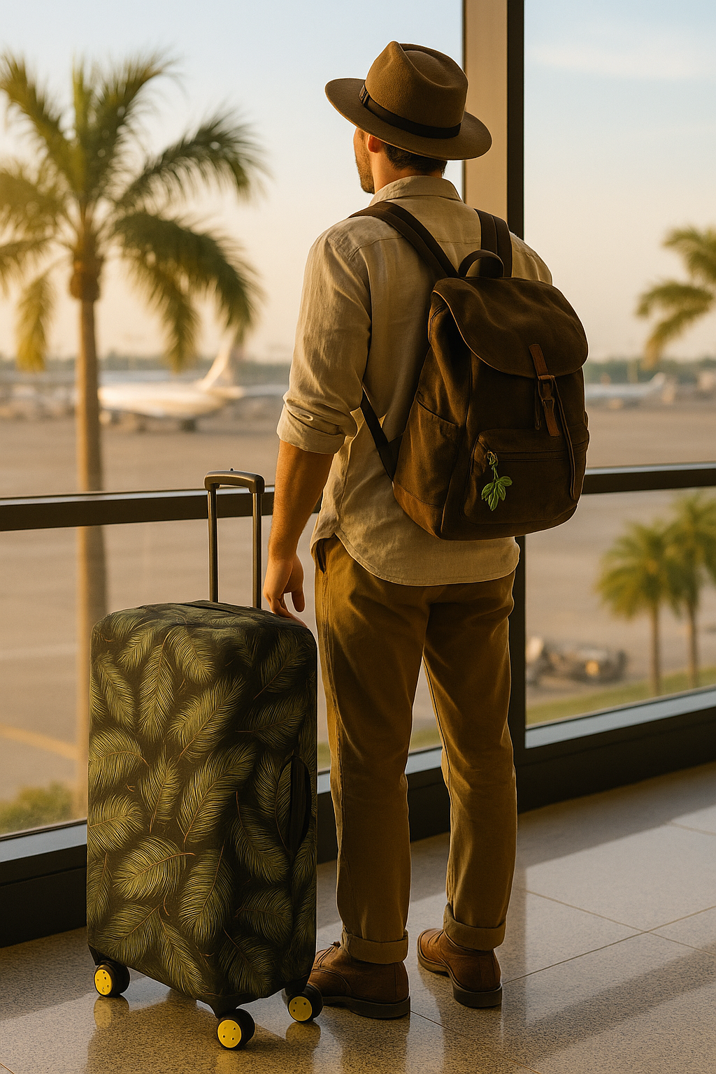 Tropik Yaprak Desenli Valiz Kılıfı – Elastik Koruma Kılıfı (S/M/L)