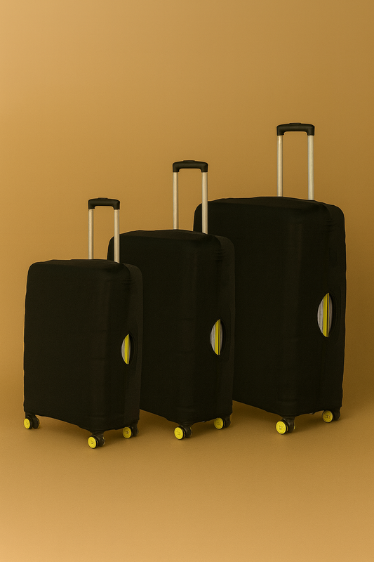 LuggageAlly 3’lü Siyah Bavul Kılıfı Seti (S/M/L) – Esnek, Su İtici ve Yıkanabilir Valiz Koruyucu