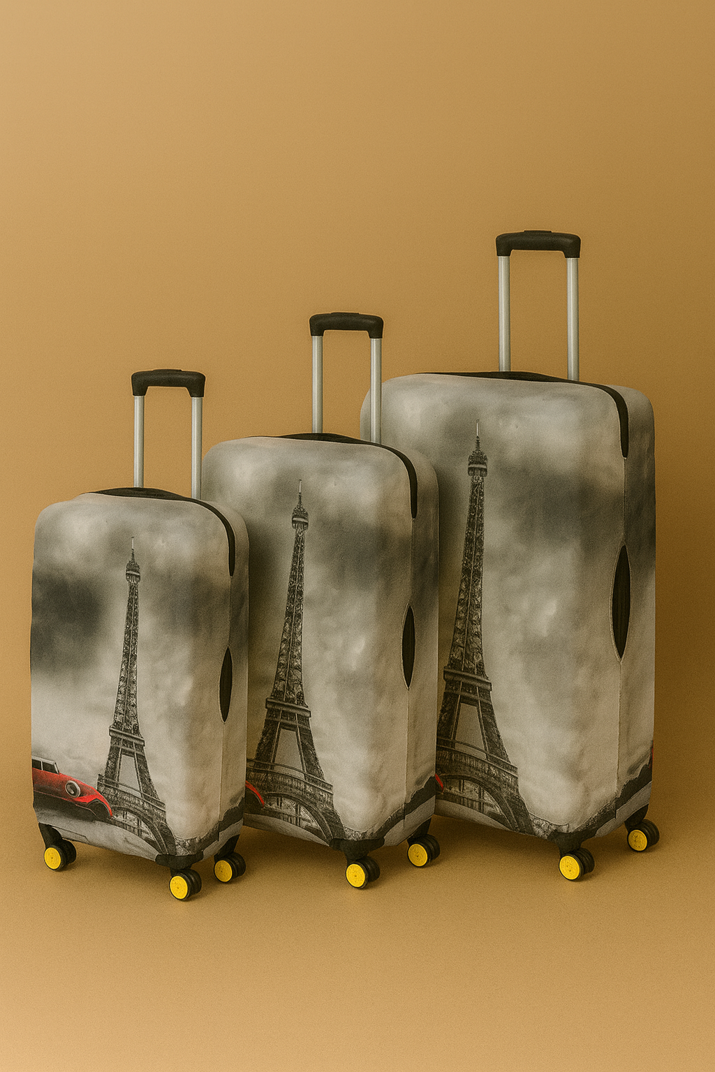 LuggageAlly 3’lü Eyfel Kulesi Desenli Bavul Kılıfı Seti (S/M/L) – Paris Temalı, Su İtici, Toz Geçirmez ve Yıkanabilir Koruma